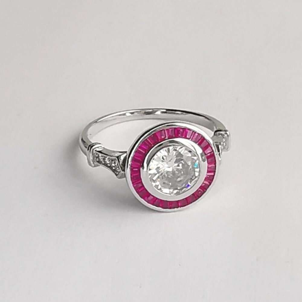 Art Deco White Sapphire and Ruby Ring in Sterling Silver - Picture 7 of 9